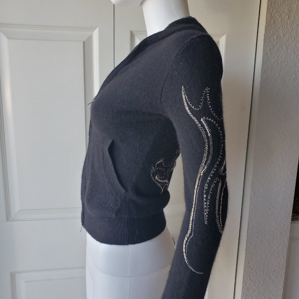 Raw 7 Black 100% Cashmere Bling Full Zip Hoodie - Picture 7 of 15